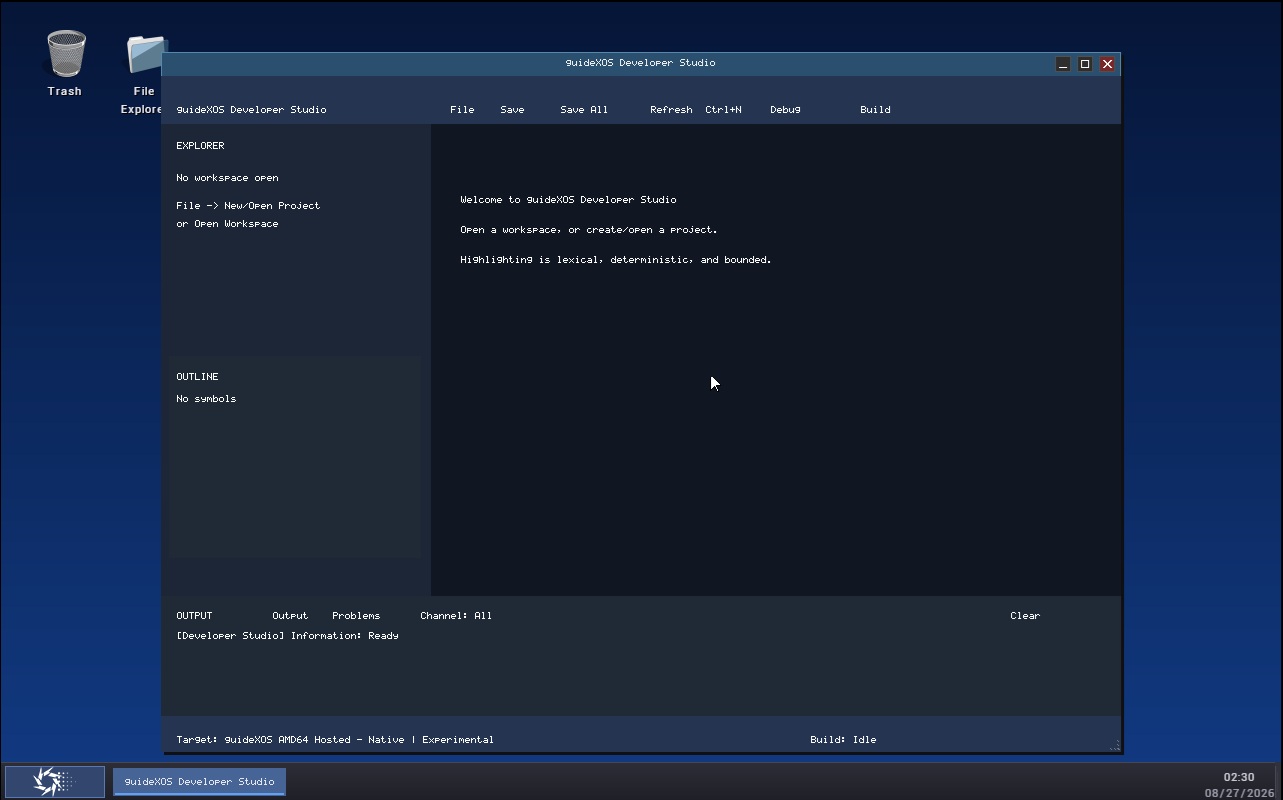 guideXOS Developer Studio running on guideXOS Server