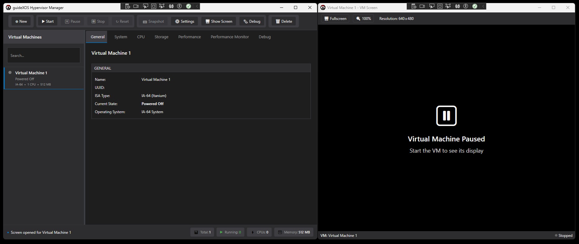 Dedicated guideXOS Hypervisor virtual-machine display